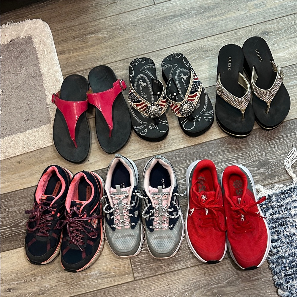 Red and white Nike , Skechers Black &pink , grey & pink Athletic Shoes for Women